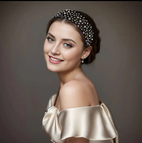 Rhinestone Wide Headband, Black Mesh, Crystal Rhinestones NEW - Picture 5 of 7